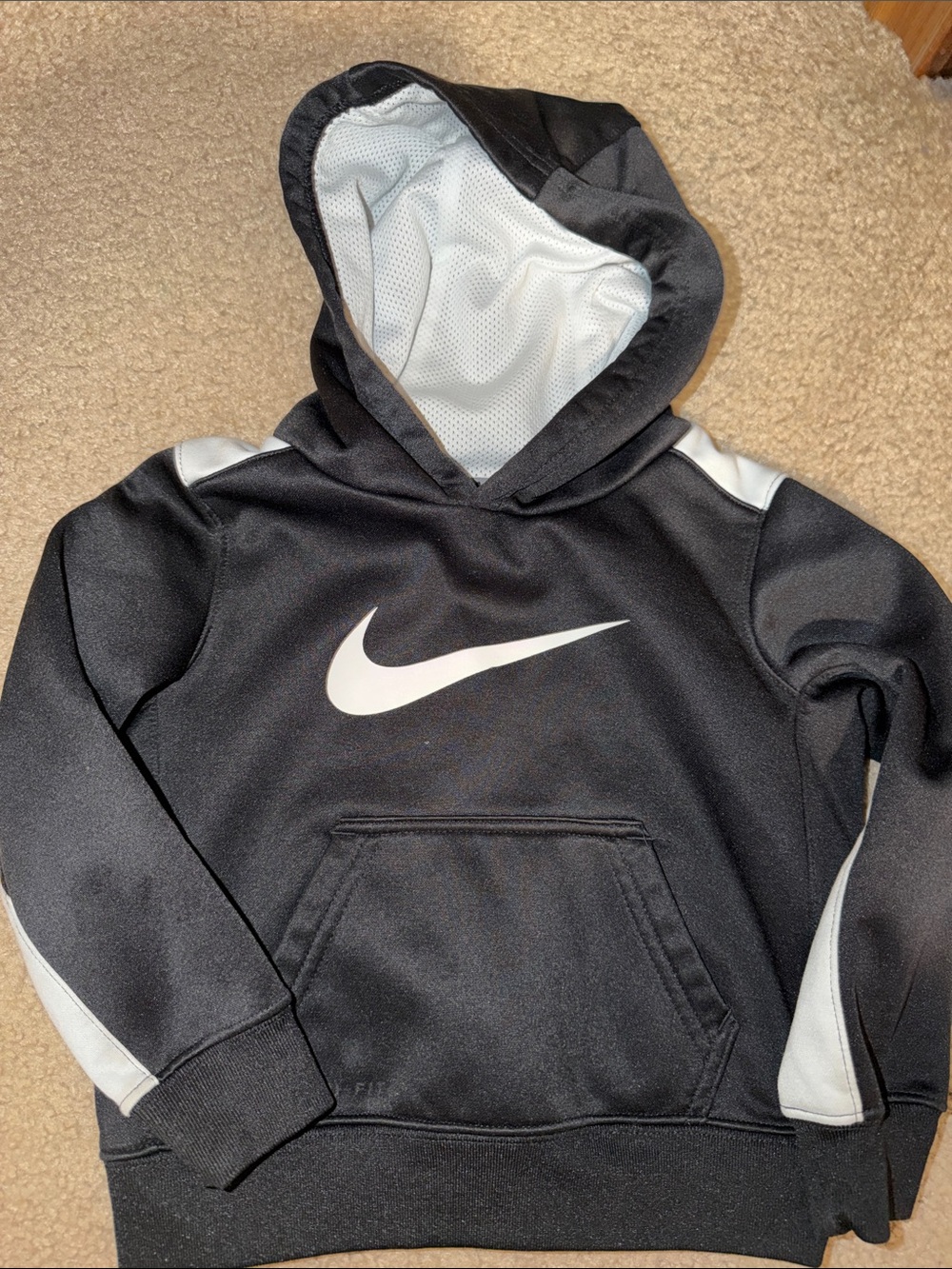 Nike Black Kids Hoodie with White Swoosh and White Accents